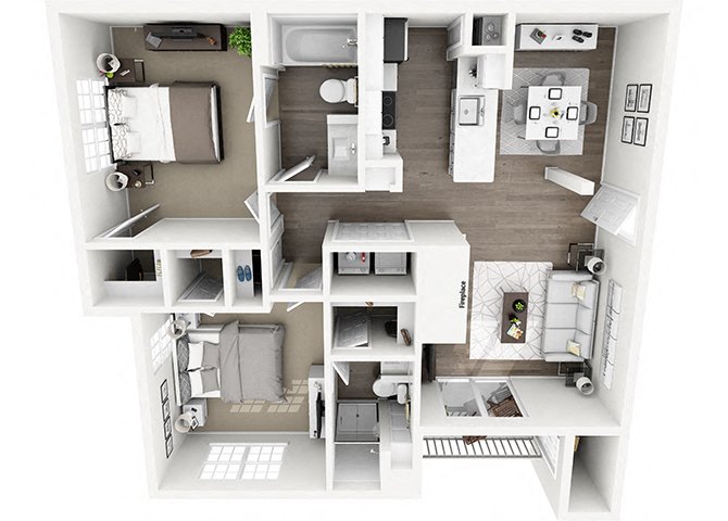 Floor plan for 2 beds, 2 baths, 994 sqft